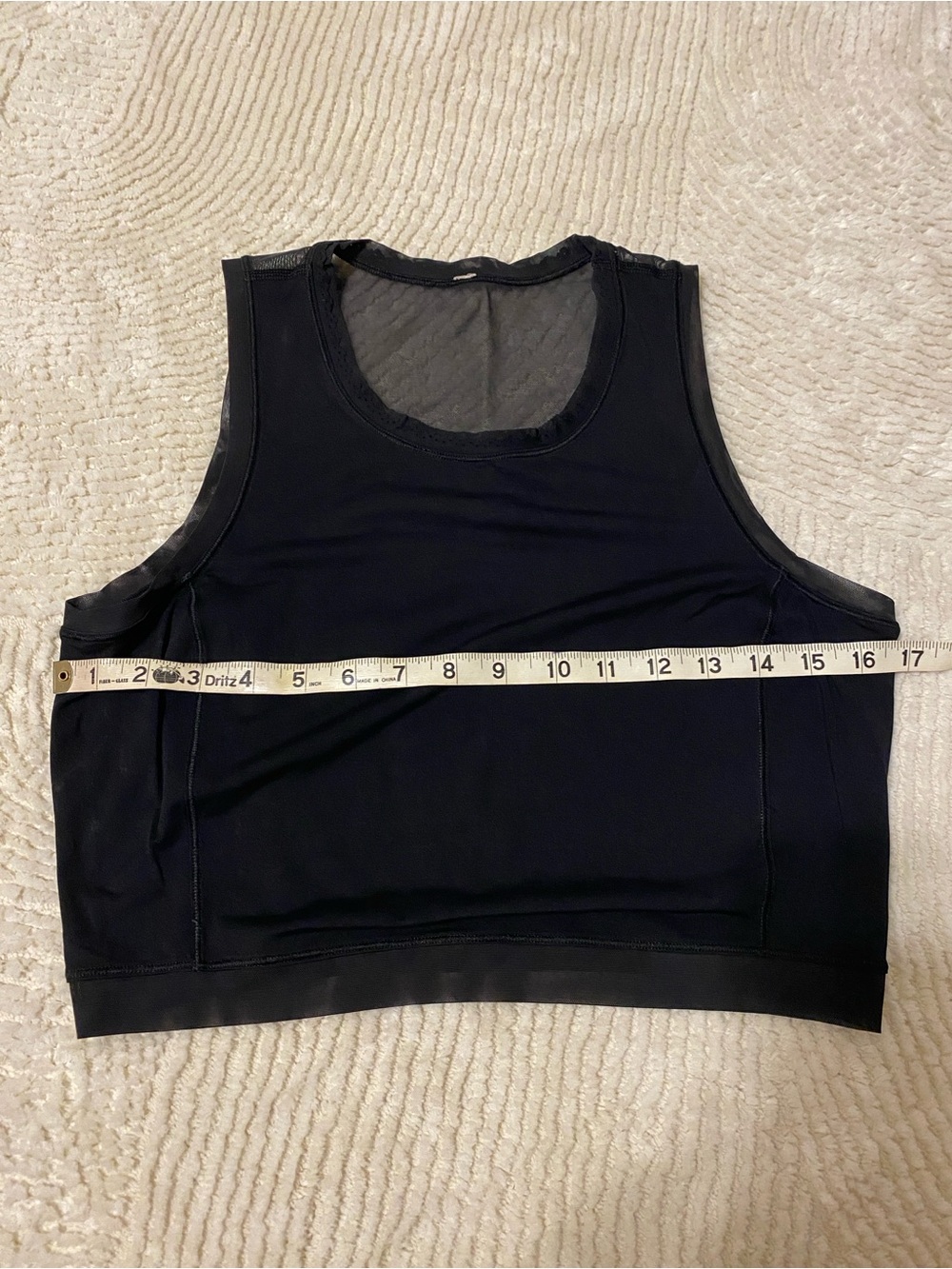 Lululemon Size 8 Black Crop Top with Lace Detail and Sheer Mesh Trim/Back in EUC